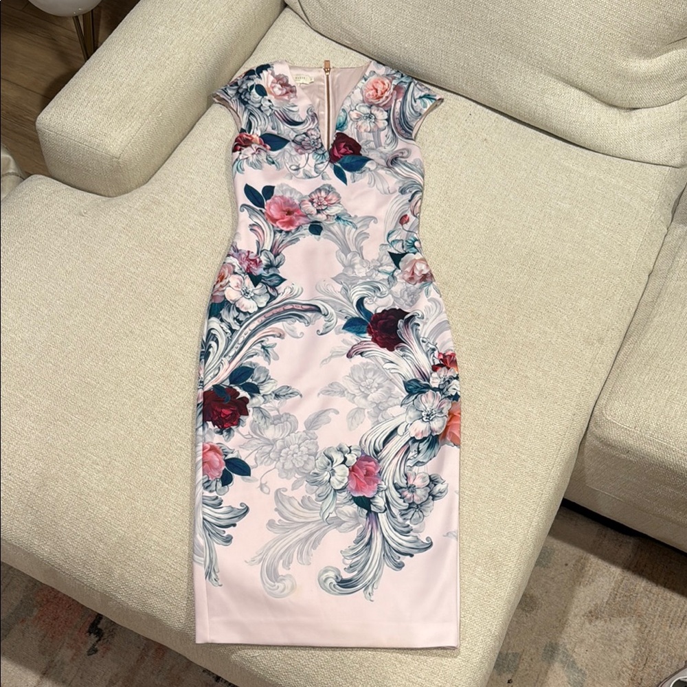 Ted Baker Floral Print Cap Sleeve Dress - Size 1